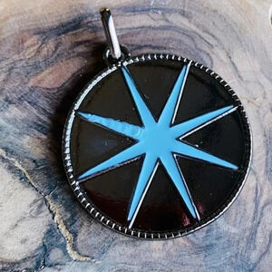 Slate Gray Circle Pendant with Aqua Starburst